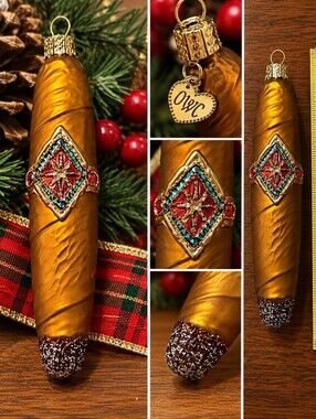 Vintage O.W.C. Glass Cigar Christmas Ornament